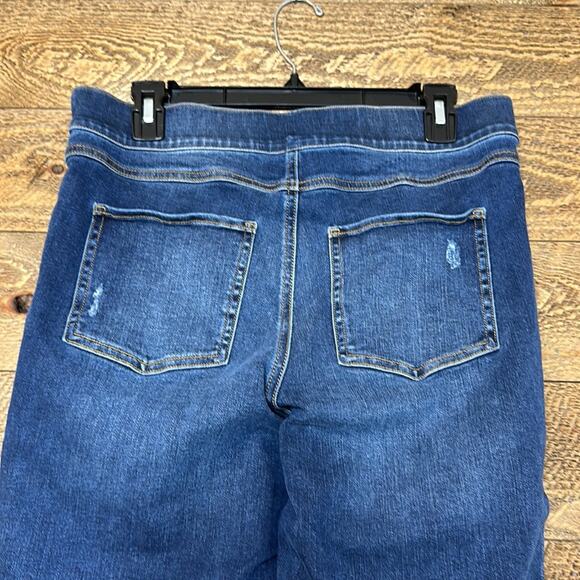 Spanx Distressed Ankle Skinny Jeans Blue Pull-On Stretch Size Large - Picture 8 of 10
